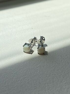 White Opal and Silver Stud Earrings from New Zealand